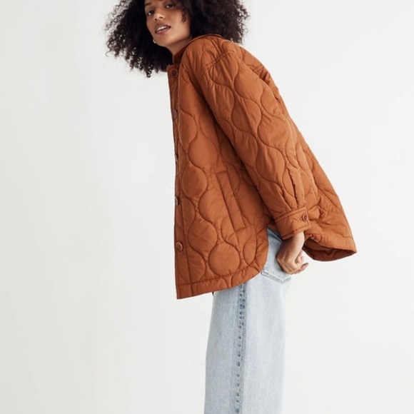 Madewell Air Puff Quilted Shirt Jacket Warm Coffee Burnt Orange Medium - Picture 5 of 14